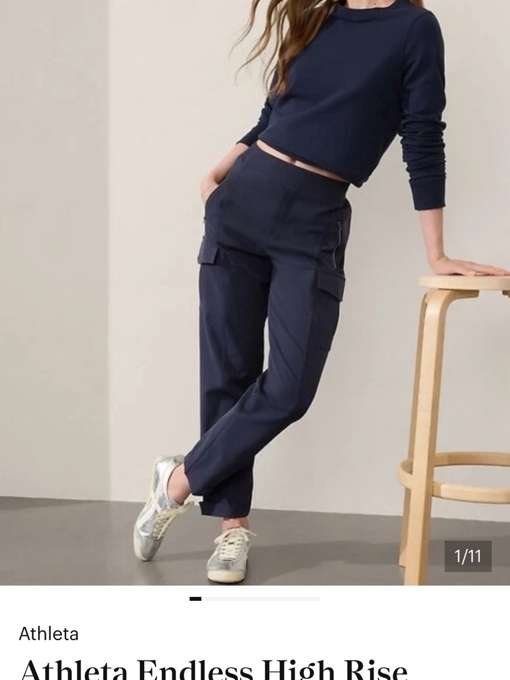 Athleta Navy High-Rise Cargo Joggers